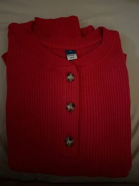 Old Navy Red Ribbed Button Henley Sweater